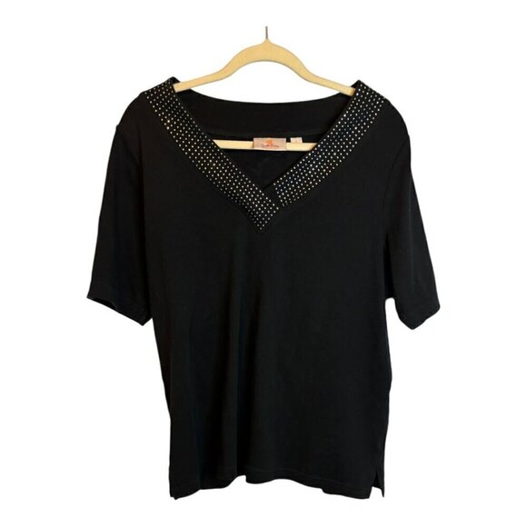 Quacker Factory‎ Blouse Women's Size Large Embellished Black - Picture 1 of 4